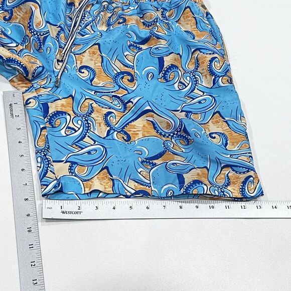 Peter Millar Swim Trunks Mens Blue 8" All Over Print Fun Seaside Ocotopus Sz XL - Picture 6 of 7